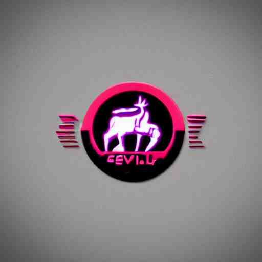 logo for evil corporation that involves deer, retro synthwave style, retro sci fi 