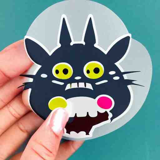 die cut sticker, totoro with princess mononoke mask, splatter paint 