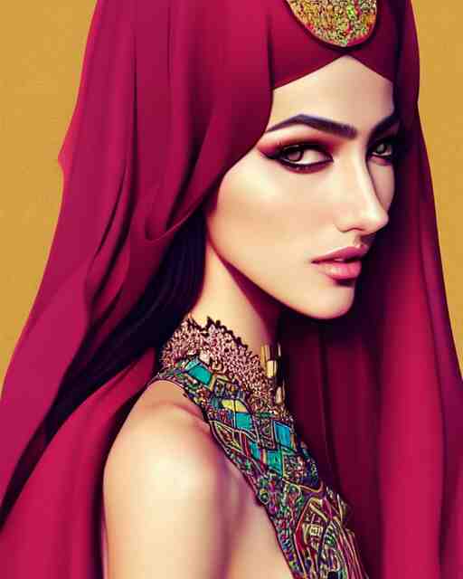 richly detailed color illustration of very very very very very beautiful Arab fashion model illustrated by Artgerm and Mina Petrovic and Timothy Kong and Marina Federovna. 3D shadowing