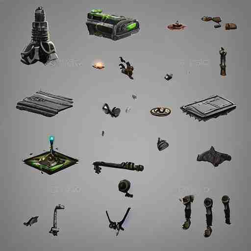 2d props concept game design assets sci-fi room components, modular