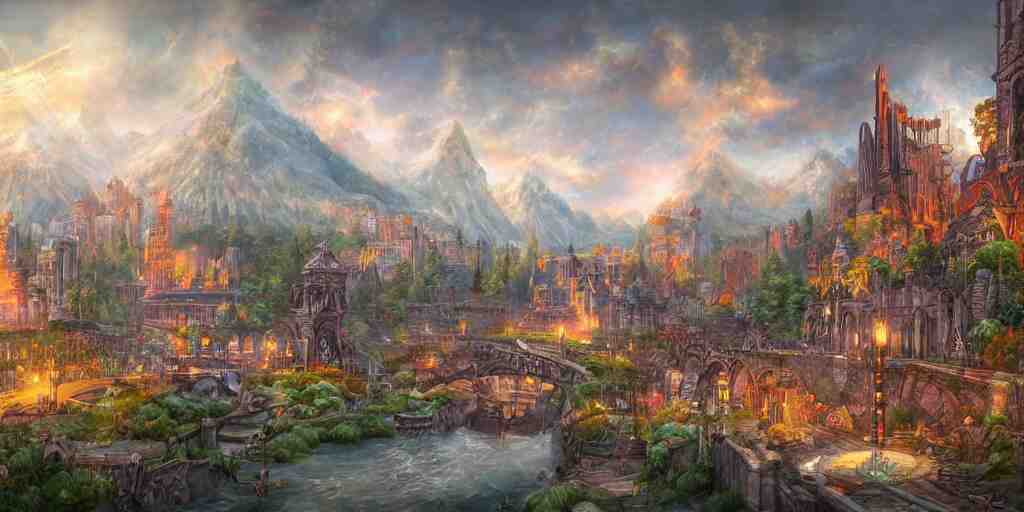 Fantasy digital painting of Portland Oregon. Fantasy art, MTG art, trending on Artstation, highly detailed