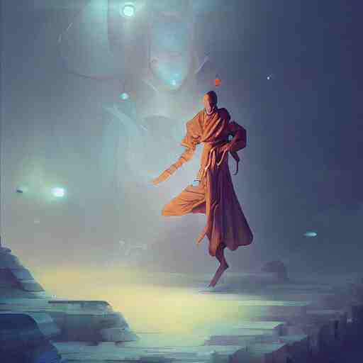 a beautiful illustration of a humanoid robot monk by pete mohrbacher and guweiz and josan gonzalez, graphic novel 