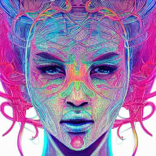 the head of a beautiful rainbow woman, an ultrafine detailed illustration by james jean, final fantasy, intricate linework, bright colors, behance contest winner, vanitas, angular, altermodern, unreal engine 5 highly rendered, global illumination, radiant light, detailed and intricate environment 