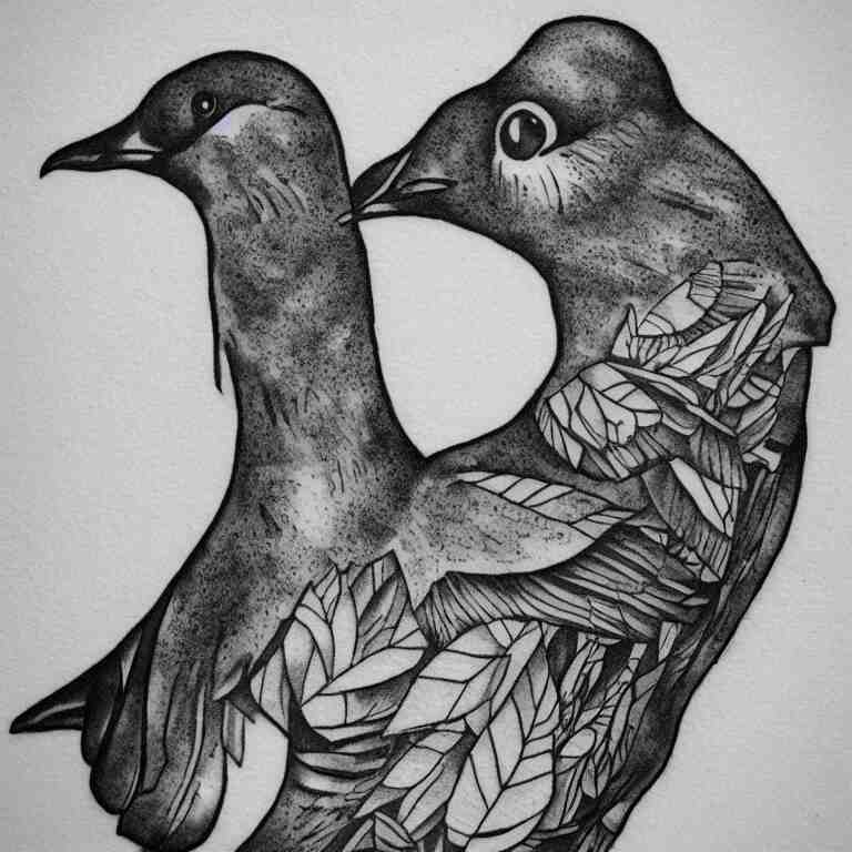 tattoo of a common nyc street pigeon, stylized 