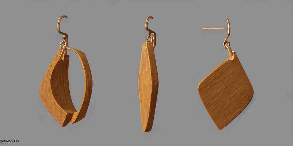 earring design, jewelry design, wood, nordic, material, product design, trending on artstation, cgsociety, photo realistic, design by ziva cph and isabel lennse, 8 k, unreal engine, c 4 d 