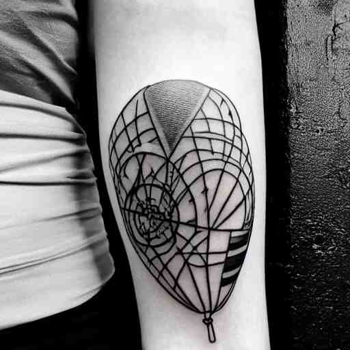 a tattoo of balloons, tattoo art, black and white tattoo,