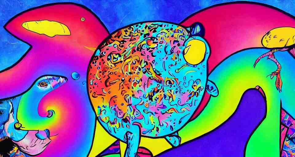 lisa frank painting in the style of bosch 