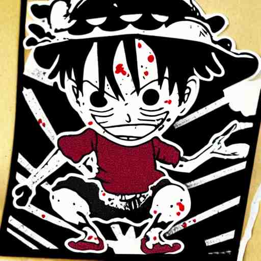 die cut sticker, luffy is joyboy, splatter paint on paper 