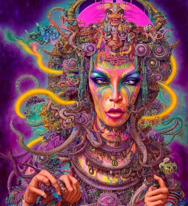 lisa frank blotter acid fantasy character portrait of kali ma, ultra realistic, wide angle, intricate details, dharma artifacts, aum, highly detailed by hr giger, peter mohrbacher, wayne barlowe, boris vallejo, hajime sorayama aaron horkey, gaston bussiere, craig mullins 