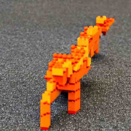 smiling orange scratch cat walking, 10,000 piece LEGO sculpture by master builder