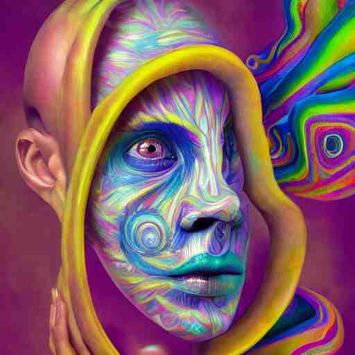 An extremely psychedelic portrait of a banana, surreal, LSD, face, detailed, intricate, elegant, lithe, highly detailed, digital painting, artstation, concept art, smooth, sharp focus, illustration