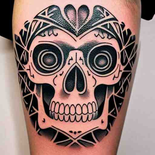 tattoo design, stencil, tattoo stencil, traditional, a world famous tattoo of a geometric skull with a galaxy coming out of the top of its head-s 100