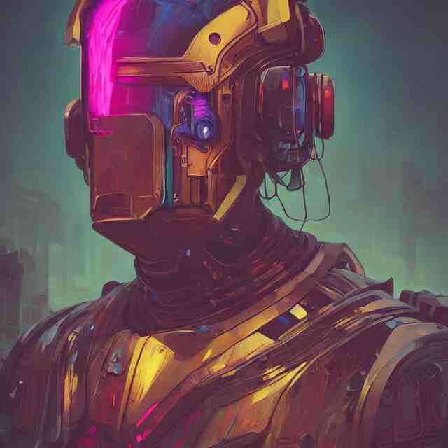 a beautiful portrait painting of a ( ( ( cyberpunk ) ) ) armor by simon stalenhag and pascal blanche and alphonse mucha and nekro. in style of digital art. colorful comic, film noirs, symmetry, brush stroke, vibrating colors, hyper detailed. octane render. trending on artstation 