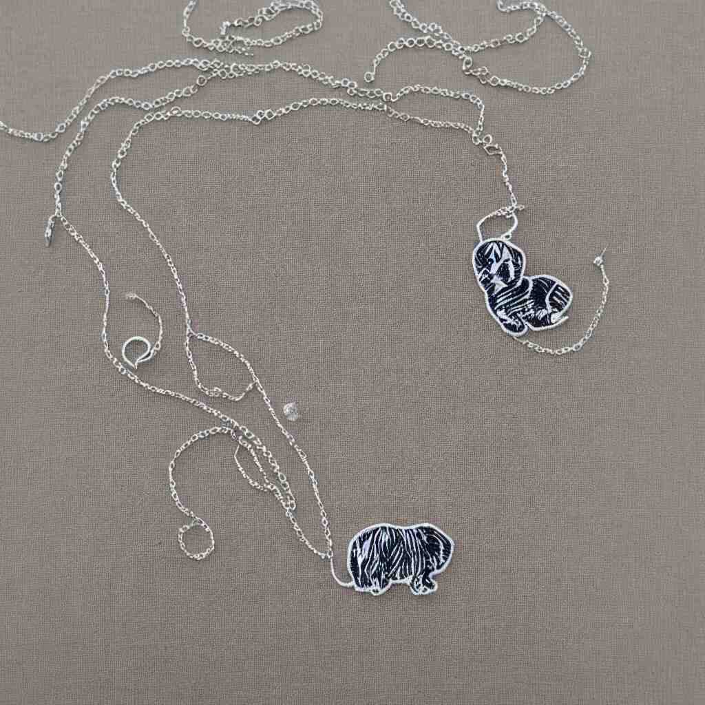 Scottish fold patterned silver embroidered necklace