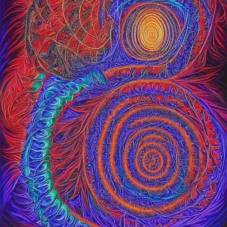 portrait of a person psychedelic fractal soul on fire deep space galaxy fibonacci lateralus within award winning painting by alex grey symmetrical 