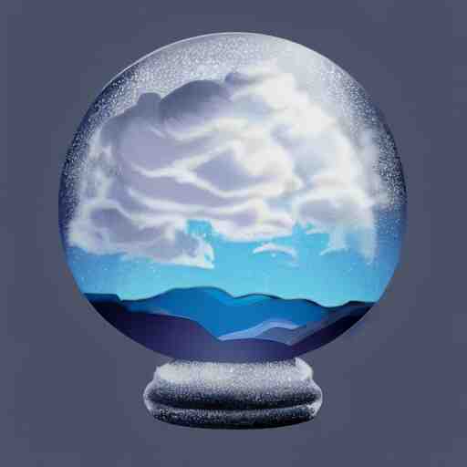 spring weather inside a snowglobe. Beautiful colorful clouds in moody greys and blues. High quality digital art, trending on artstation