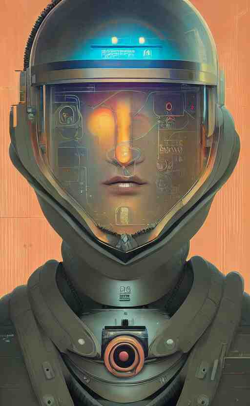 portrait of  a cyberpunk soldier wearing a futuristic helmet by Petros Afshar and Beeple, James Gilleard, Mark Ryden, Wolfgang Lettl highly detailed