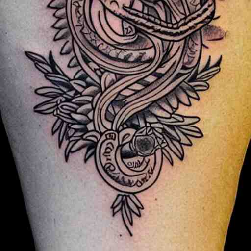 tattoo design, stencil, tattoo stencil, traditional, a snake surrounded by flowers