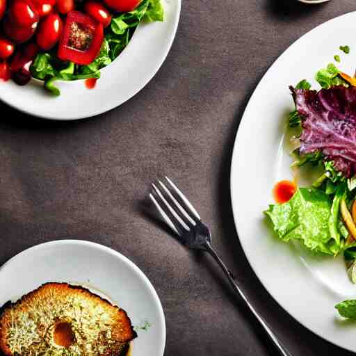 a plate of food made of salad and huge alien xenomorph, award winning photographer, food photography 