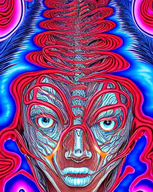 human body breaking away, conjuring psychedelic background, part by shintaro kago, part by alex gray, ultra realistic, highly detailed, 8 k, trending on artstation, fractalism, symmetry 