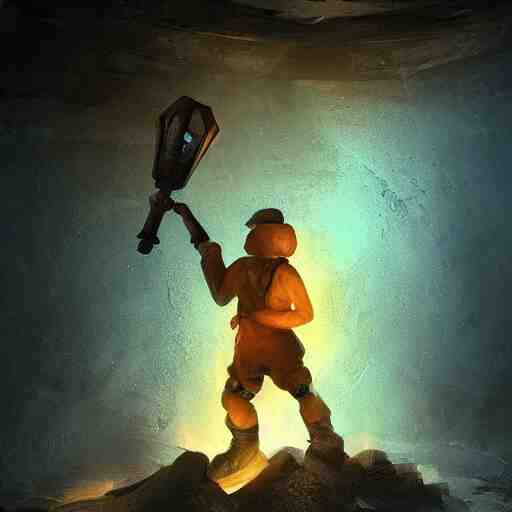 deep underground, an explorer holding up a torch finds a cursed gem. , concept art, trending on artstation 3D.