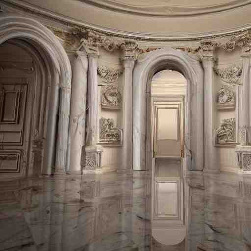 a marble room carved from the marble flesh of god, beautiful in its smoothness and expansiveness, architectural photograph 