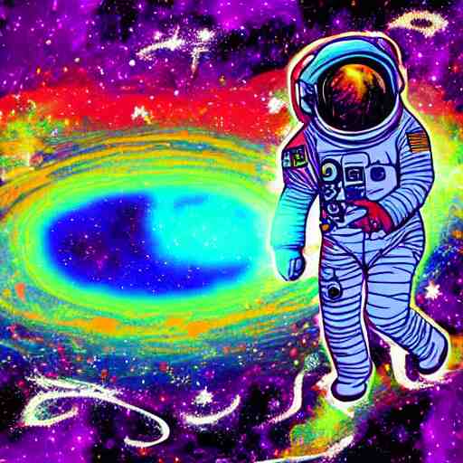 psychedelic astronaut floating in space, very colorful, digital art 