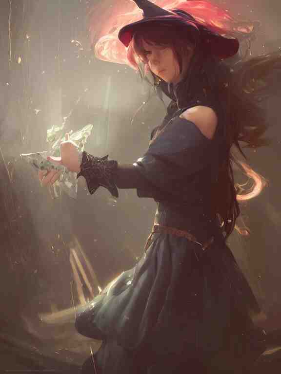 A mischievous young witch about to get up to some trouble. Elegant. Smooth. By Ruan Jia and Artgerm and Range Murata and WLOP and CLAMP. Key Art. Fantasy Illustration. award winning, Artstation, intricate details, realistic, Hyperdetailed, 8k resolution.