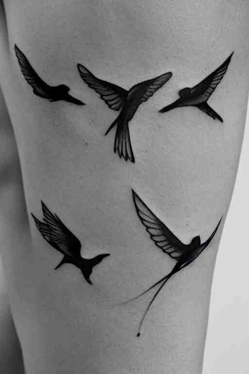 a beautiful tattoo design of minimalist swallows flying into spherical lines and simple basic shapes, black ink, abstract logo, line art 