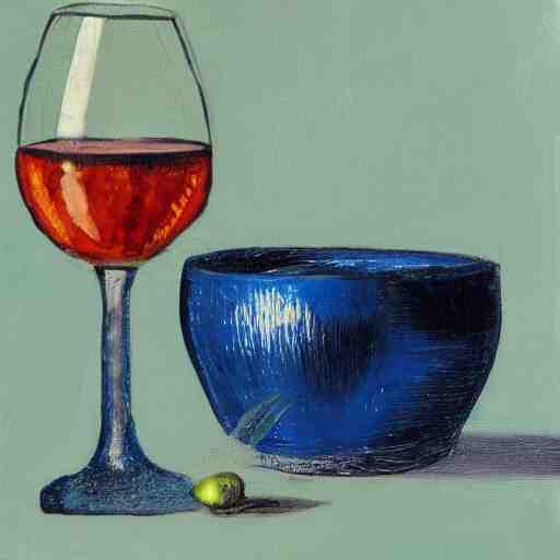 classic still life painting of a wine glass and pot