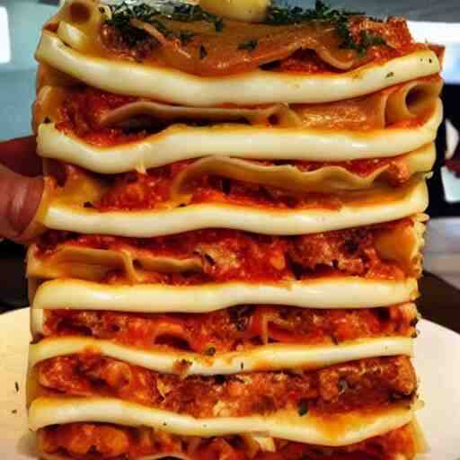 a tower of lasagna to the sky