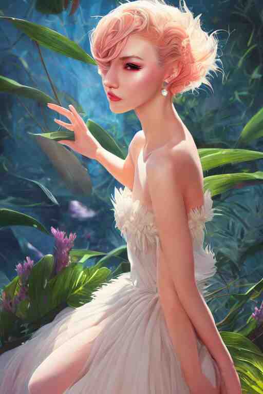 a beautiful fashion goddness of love, chic strapless dress, tropical sea background, character design, in the style of artgerm, and wlop, cinematic lighting, hyperdetailed, 8 k realistic, symmetrical, global illumination, radiant light, frostbite 3 engine, cryengine, dof, trending on artstation, digital art 