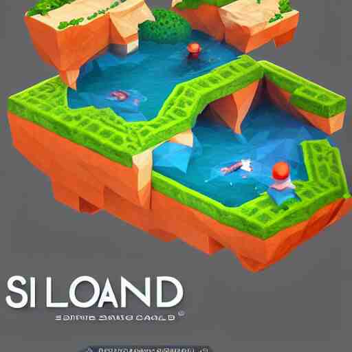 a floating island isometric art, low poly art, game art, artstation, 3D render, cgsociety