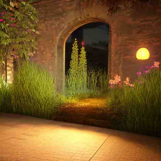 Luminescent flower blooming at twilight, realism, photorealism, f 3.5, photography, highly detailed, vray, volumetric lighting, unreal engine