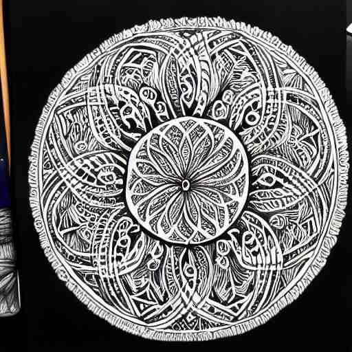 a hyper detailed organic biomorphic black and white ink drawing of a super symmetrical mandala lizzie snow zen pattern zentangle henna hyper realism crazy detail 