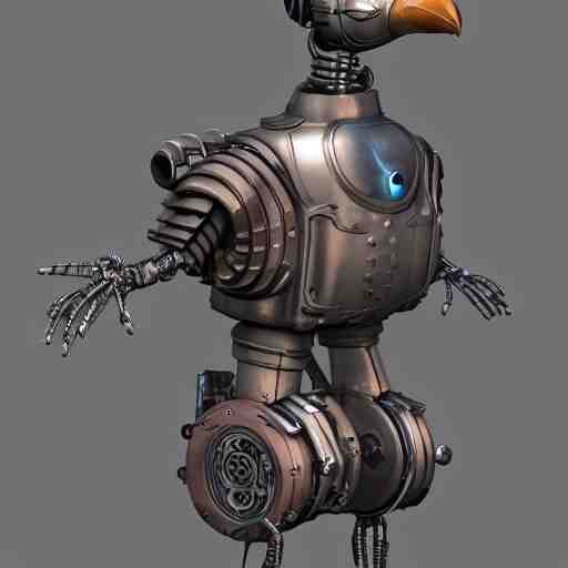 a robot bird,steampunk, 3d render,unreal engine