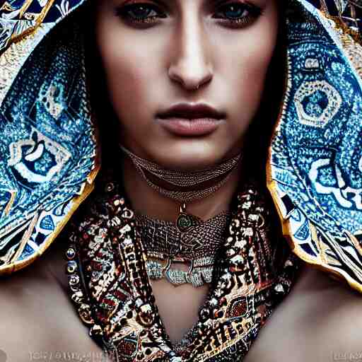 portrait of a stunningly beautiful arabic tribal female, depth of field, zeiss lens, detailed, symmetrical, centered, fashion photoshoot, by Annie Leibovitz and Steve McCurry, David Lazar, Jimmy Nelsson, Breathtaking, 8k resolution, extremely detailed, beautiful, establishing shot, artistic, hyperrealistic, beautiful face, octane render