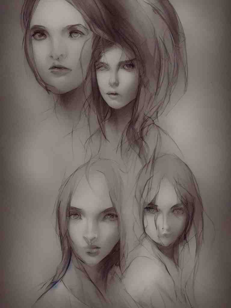 sketches of girl by concept artists, blunt borders, rule of thirds, whimsical, light and shadow, backlighting! 