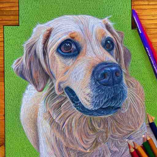  Colored pencil art on paper, Dog playing in park, highly detailed, artstation, MasterPiece, Award-Winning, Caran d'Ache Luminance
