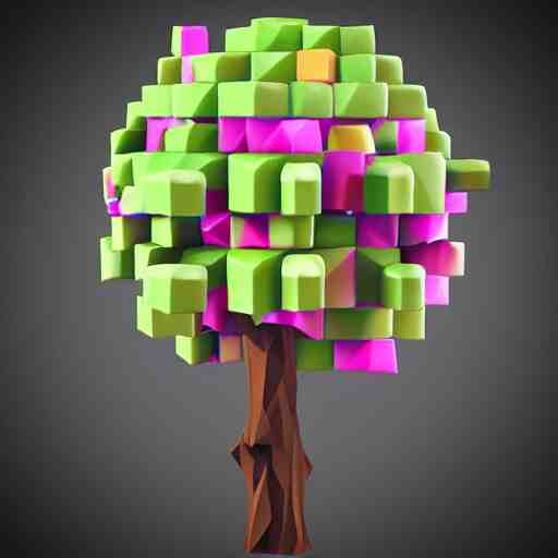 a low poly tree with cubes as fruits