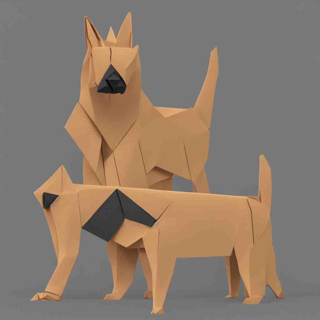 3 d rendering of japanese cardboard origami of simple shape of german shepherd, 2 d image, trending on artstation 