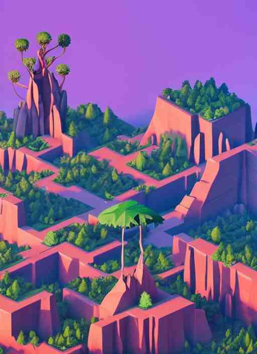 a low poly isometric render of madagascar with baobab trees in the style of monument valley, intricate, elegant, smooth shading, soft lighting, illustration, simple, solid shapes, by magali villeneuve, jeremy lipkin and michael garmash, rob rey and kentaro miura style, octane render, midsommar 