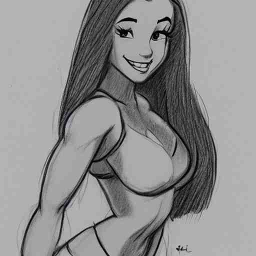 milt kahl pencil sketch of angie varona disney style