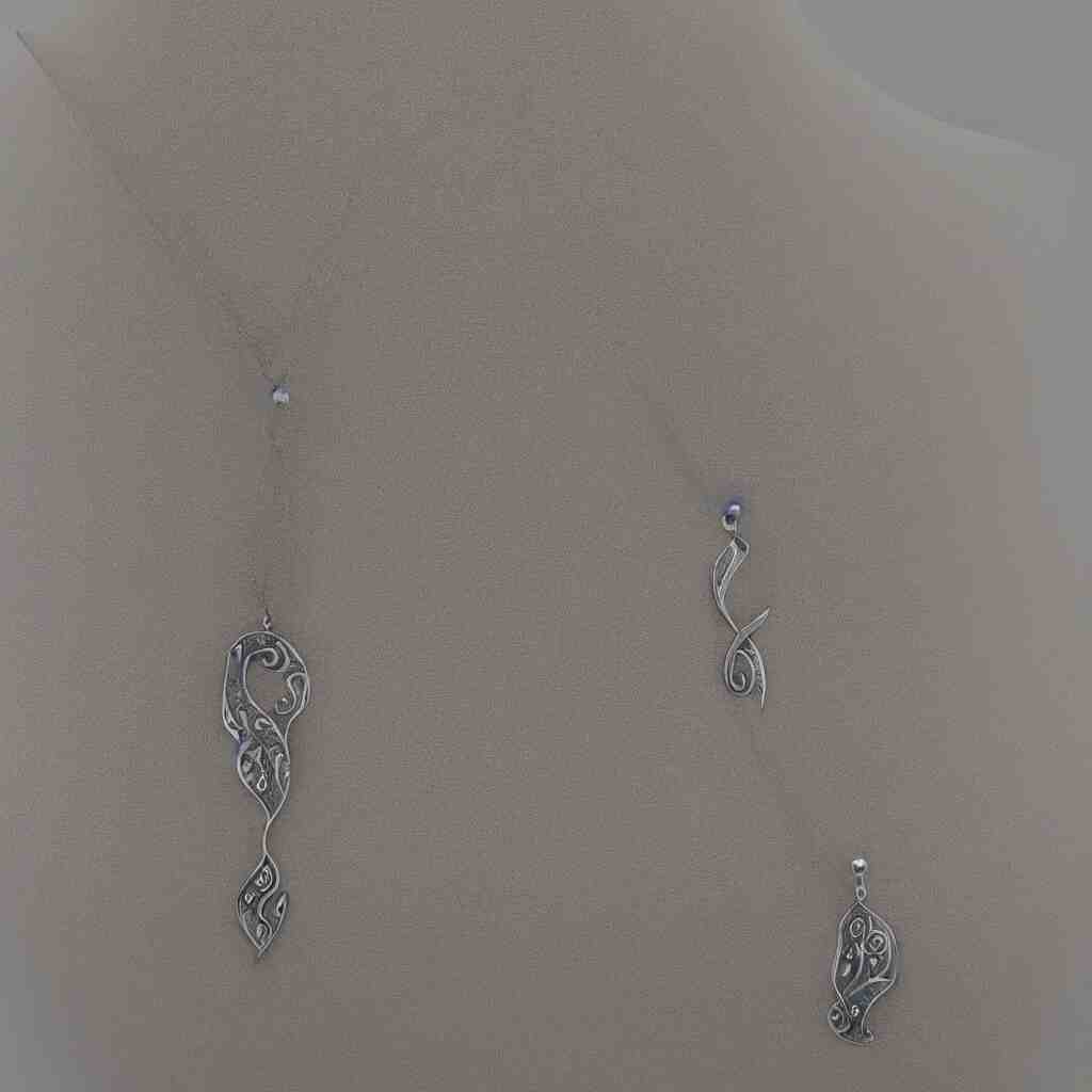 Amulet Of Wave inlaid in silver, on a young beautiful woman neck, realistic, clean,