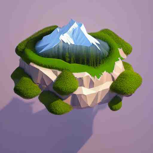 a beautiful floating island with everest landscape isometric art, low poly art, game art, artstation, 3D render, high detail, cgsociety, octane render, sharp focus