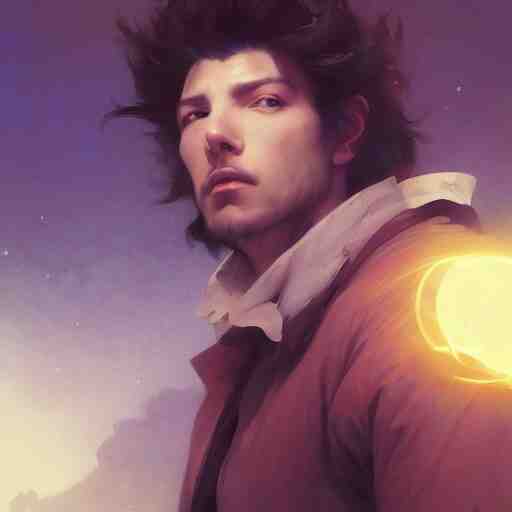 A man drinking a cup of cosmic energy bright light, illustration by Ruan Jia and Mandy Jurgens and William-Adolphe Bouguereau, Artgerm, 4k, digital art, surreal, anime style, space dandy style, highly detailed, godsend, artstation, digital painting, concept art, smooth, sharp focus, illustration by Ruan Jia and Mandy Jurgens and William-Adolphe Bouguereau, Artgerm