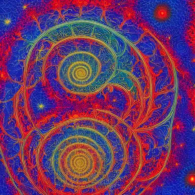 portrait of a person psychedelic fractal soul on fire deep space galaxy fibonacci lateralus within award winning painting by alex grey symmetrical 