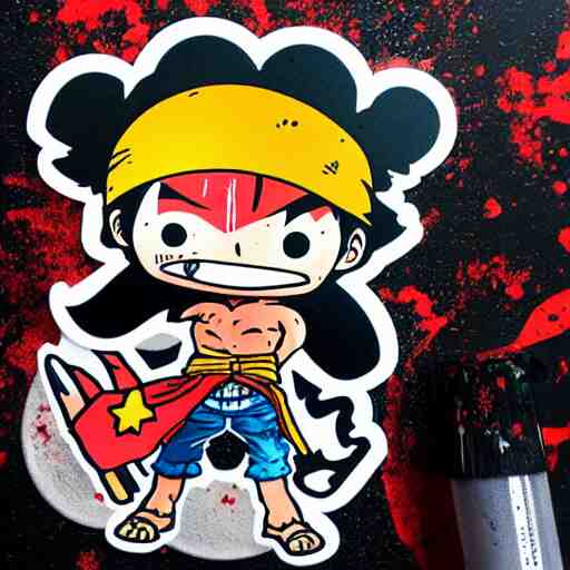 die cut sticker, luffy is joyboy, splatter paint on paper 