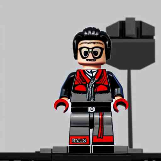 studio photo, bono from u 2 as lego minifigure, photorealistic, detailed, studio lighting, 4 k 