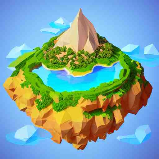 a floating island on an ocean isometric art, low poly art, game art, artstation, 3D render, cgsociety, unreal engine 5